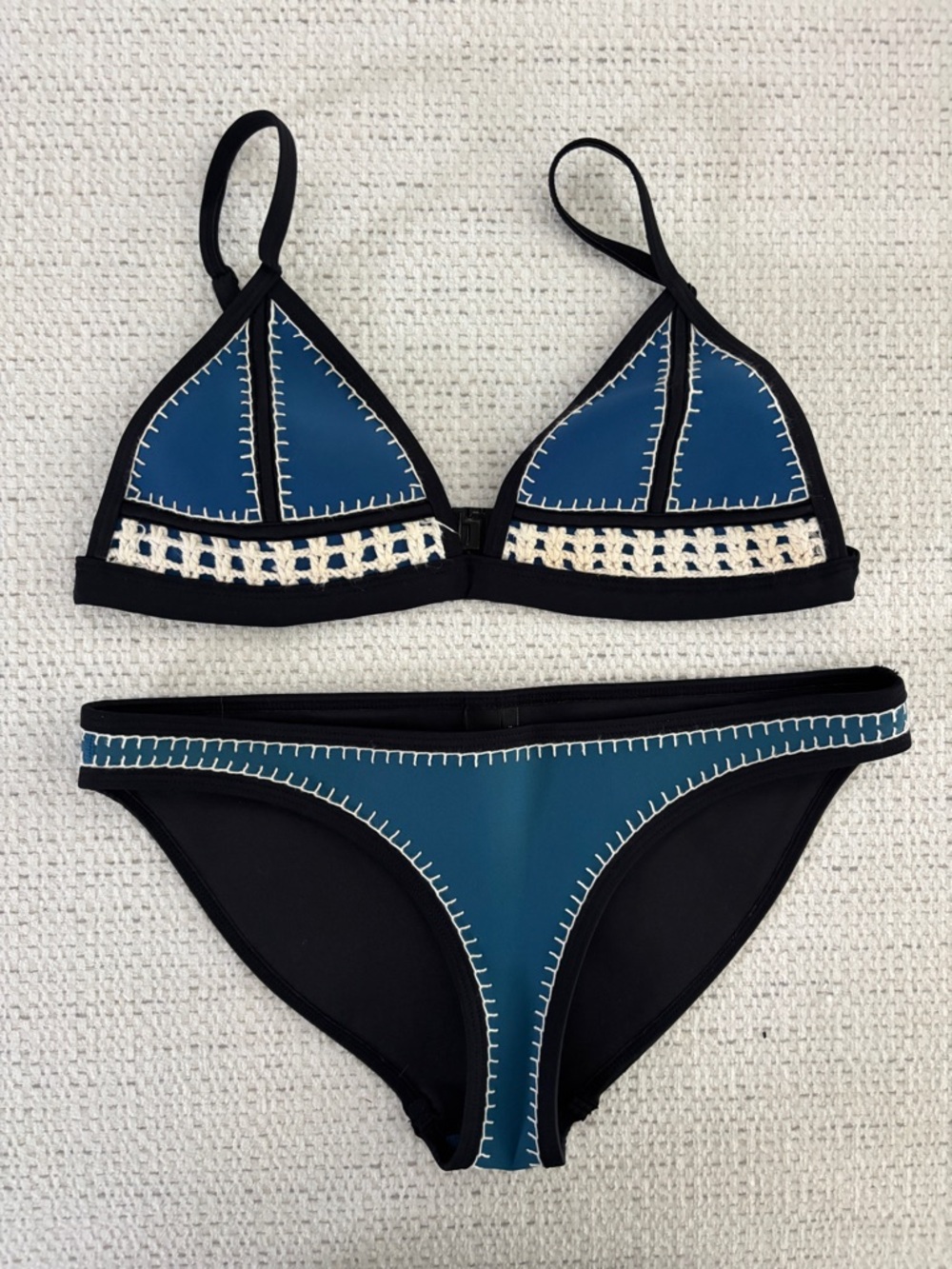 Triangl swimwear Blue & Black Crochet-Trim Triangle Bikini